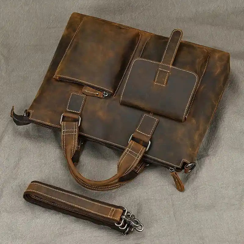 Bolso de hombro de cuero crazy horse — Modelo AP — Ejemplo de uso; Detalles de la correa