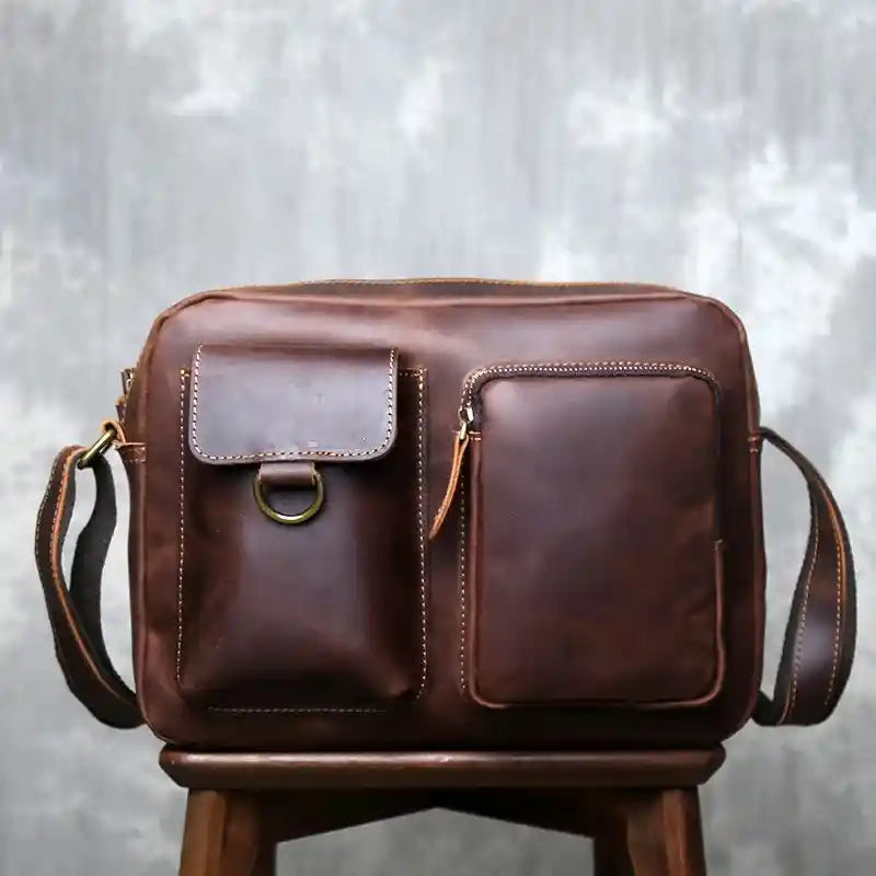 Crazy Horse Leather Shoulder Bag — Style AQ — Brown; Product image