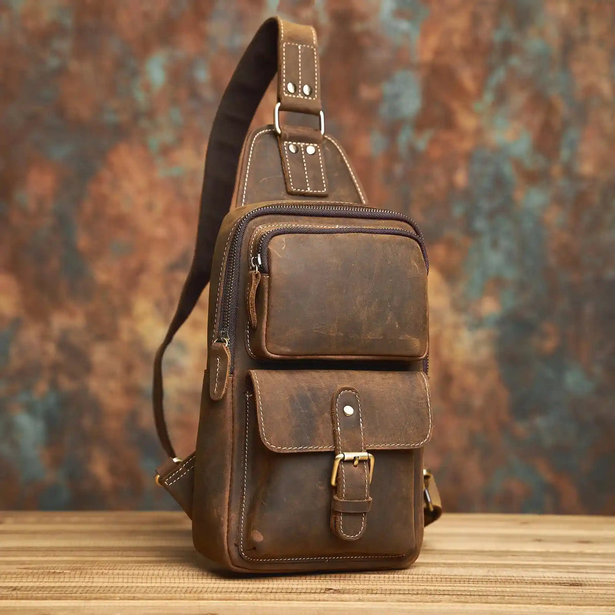 Crazy Horse Leather Crossbody Bag — Style T — Product image