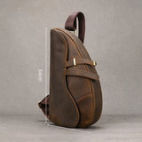 New Men's Genuine Leather Crossbody Chest Bag Retro Mad Leather Saddle Bag Outdoor Sports Shoulder Bag Casual Lea...