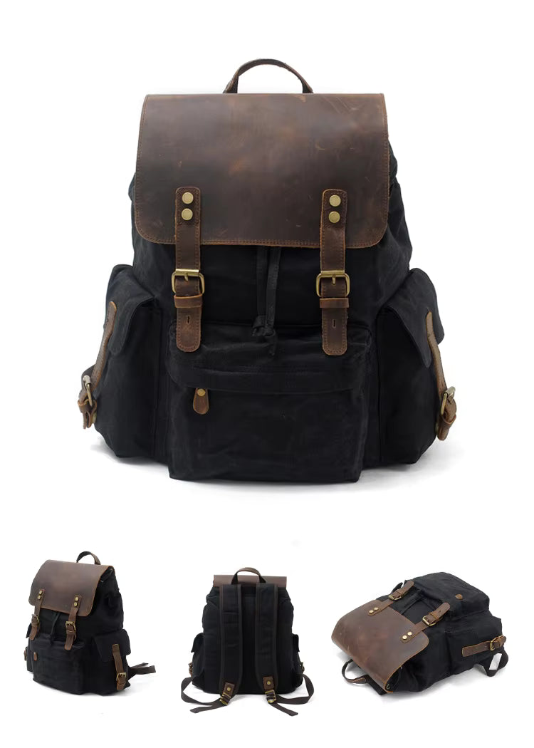 Mochila com detalhes em pele em lona e pele — Modelo F