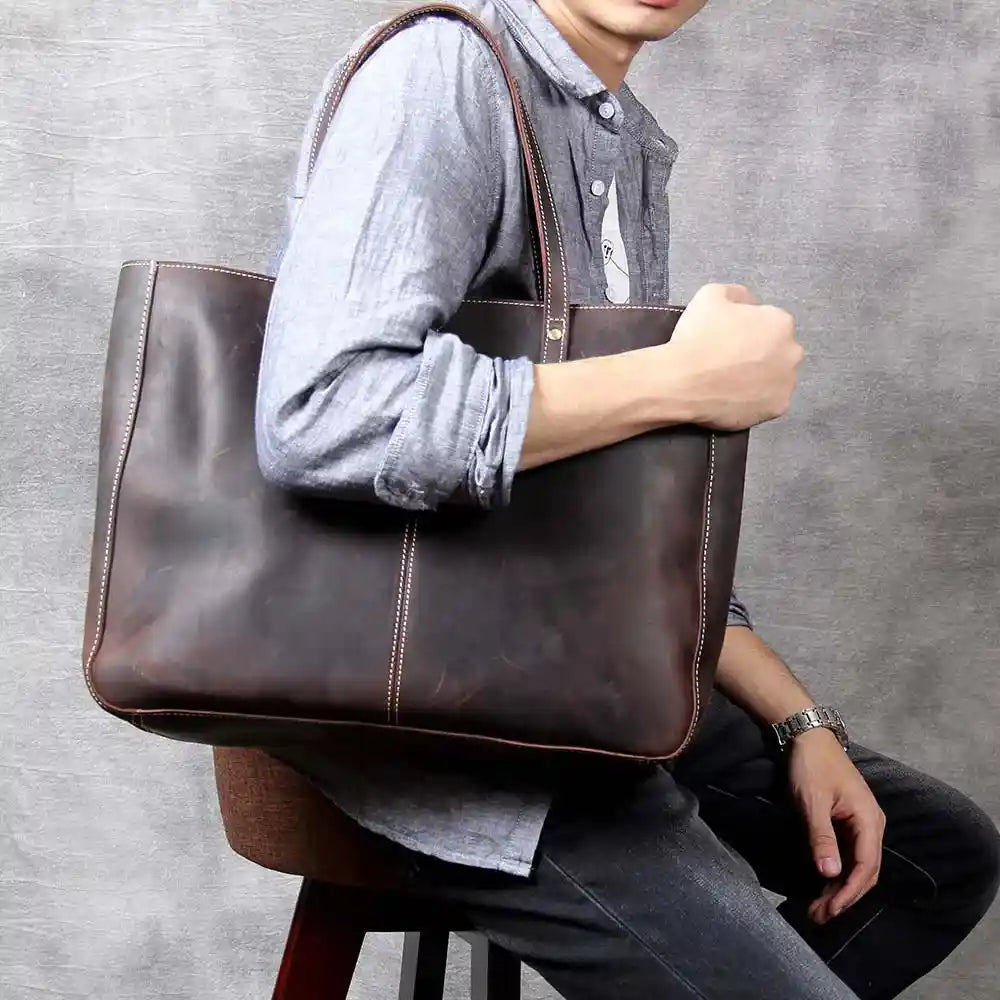 Tote-Bag aus Crazy Horse-Leder — Modell P — Produktansicht