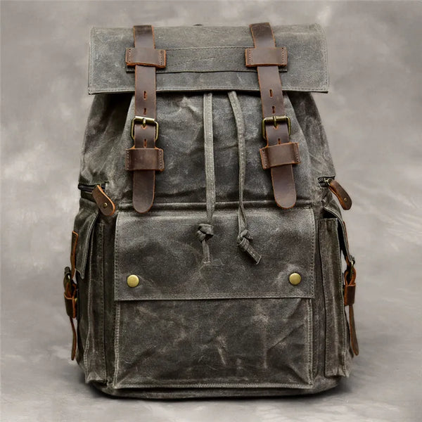 Crazy Horse Leather Canvas Backpack_E
