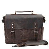 Crazy Horse Leather Waterproof Canvas Shoulder Bag_C