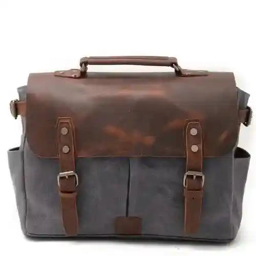 Waxed Canvas & Leather Shoulder Bag — Style C