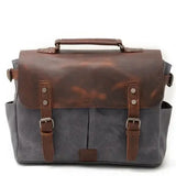 Crazy Horse Leather Waterproof Canvas Shoulder Bag_C