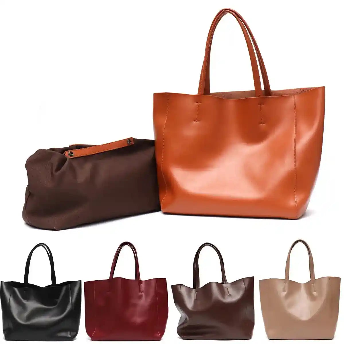 Tote-Bag mit herausnehmbarer Innentasche aus Rindsleder — Modell B