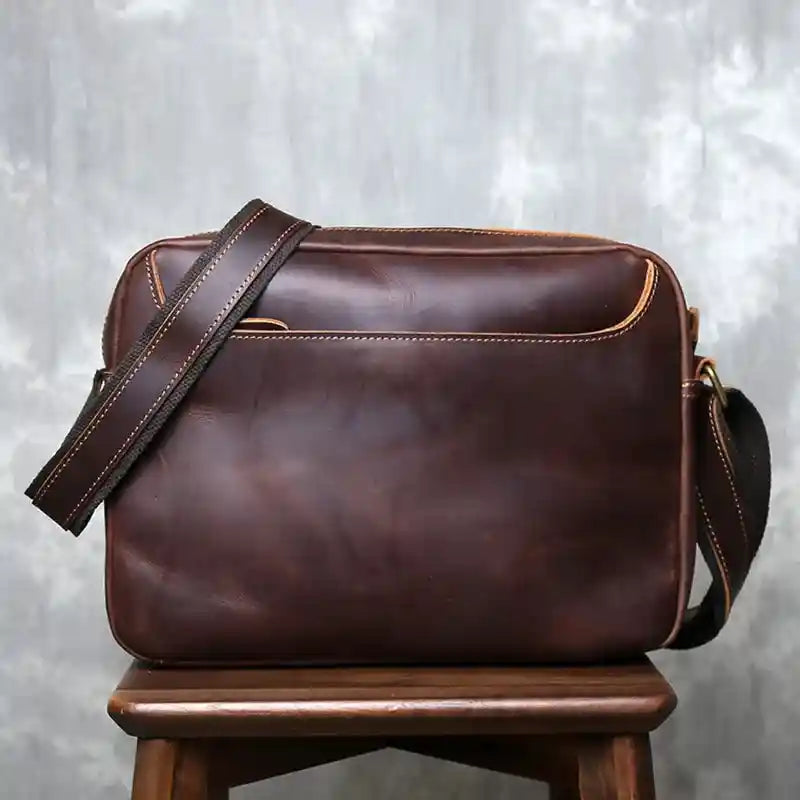 Crazy Horse Leather Shoulder Bag — Style AQ — Back view