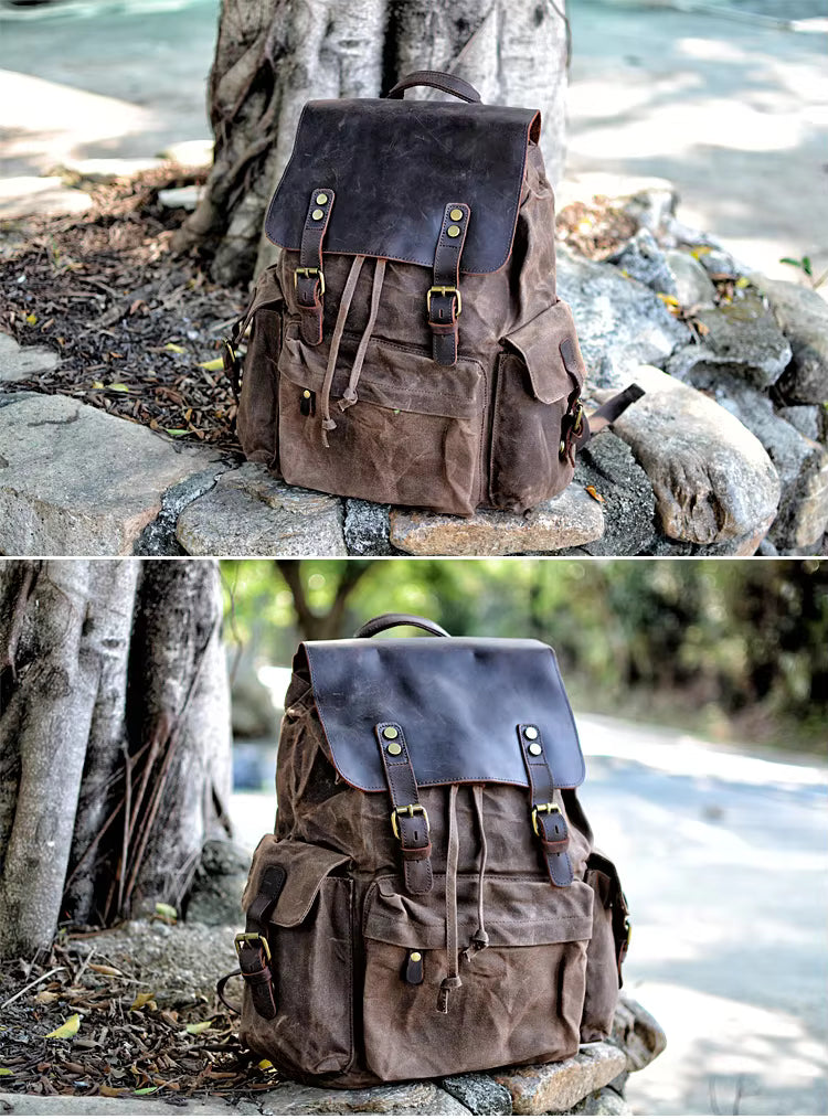 Mochila com detalhes em pele em lona e pele — Modelo F