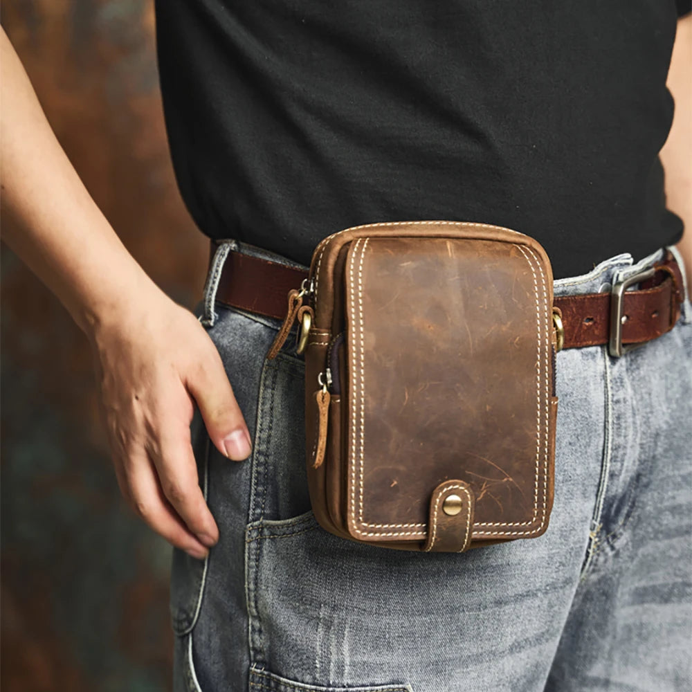 Crazy Horse Leather Belt Pouch — Style N
