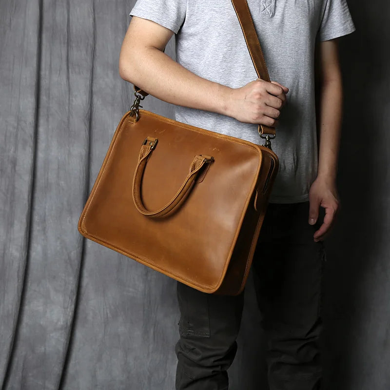Crazy Horse Leather Briefcase — Style F