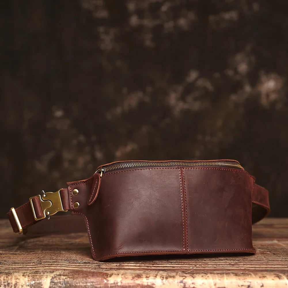 Riñonera ancha de cuero crazy horse — Modelo M