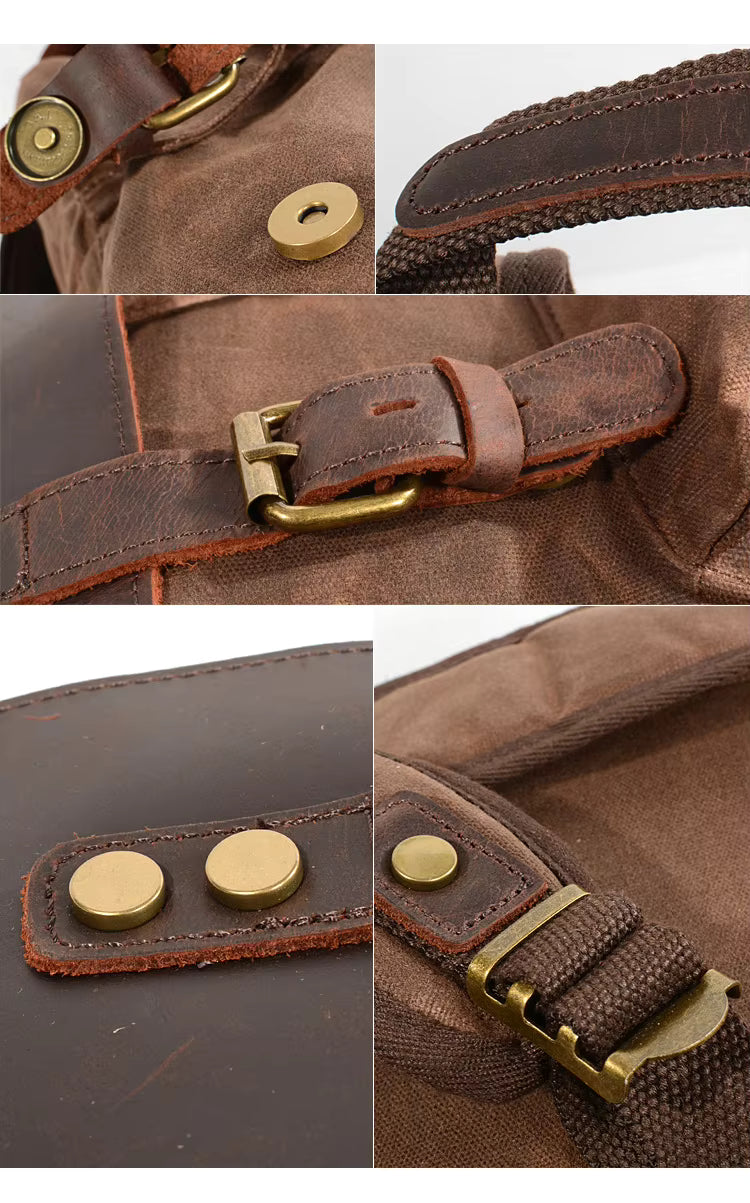 Mochila com detalhes em pele em lona e pele — Modelo F