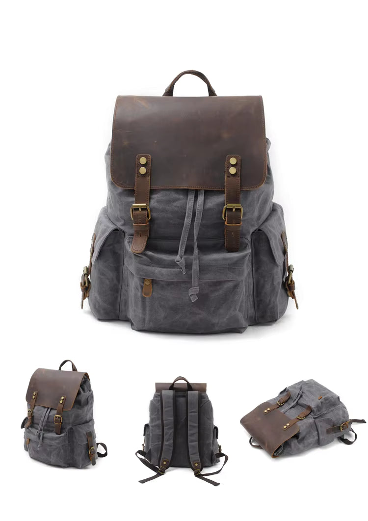 Mochila com detalhes em pele em lona e pele — Modelo F