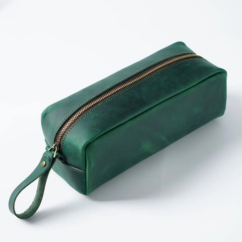 Sac à crayon à feuilles vache en première couche carrée carrée rétro folle en cuir à cheval éclair
