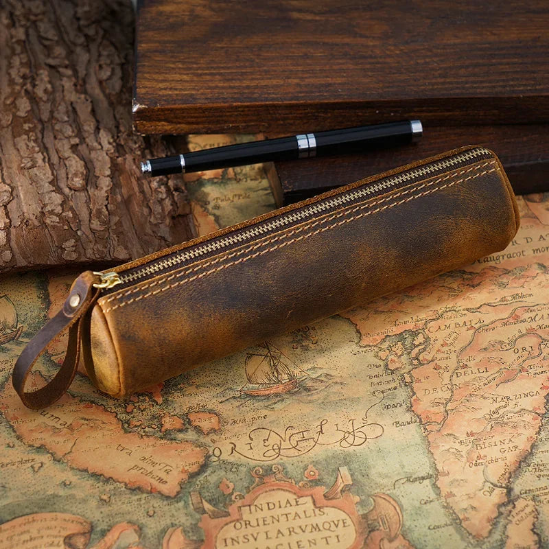 Crazy Horse Leather Pencil Case — Style B