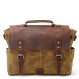 Crazy Horse Leather Waterproof Canvas Shoulder Bag_C