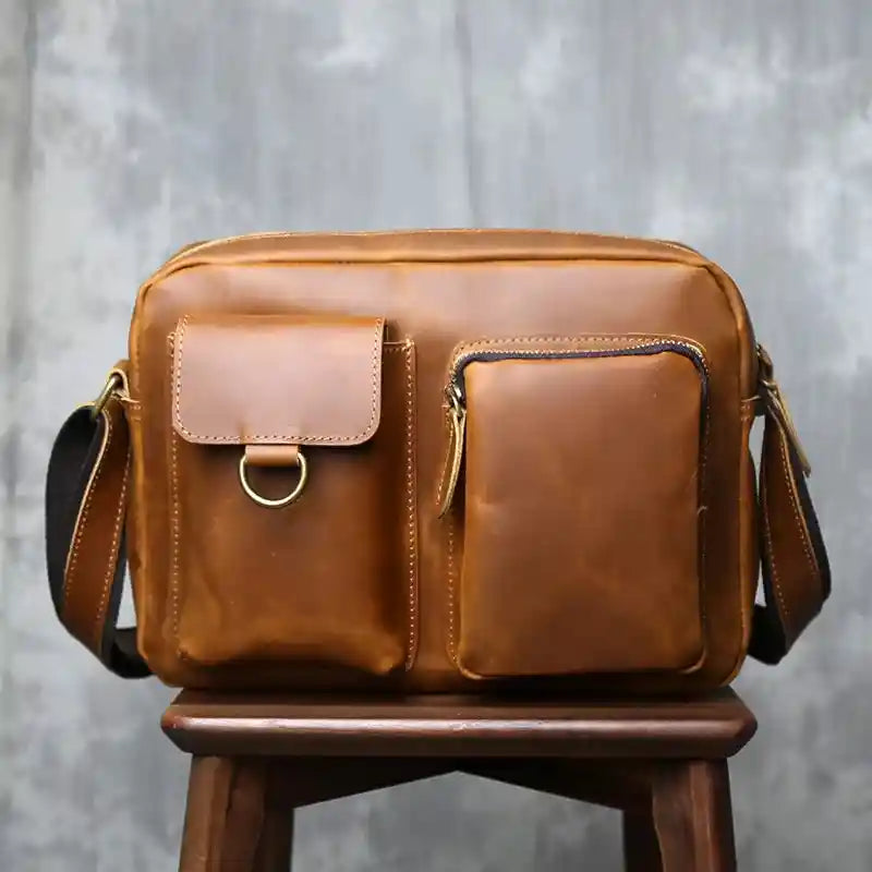 Crazy Horse Leather Shoulder Bag — Style AQ — Tan; Product image