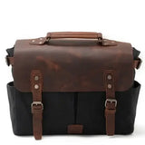 Crazy Horse Leather Waterproof Canvas Shoulder Bag_C