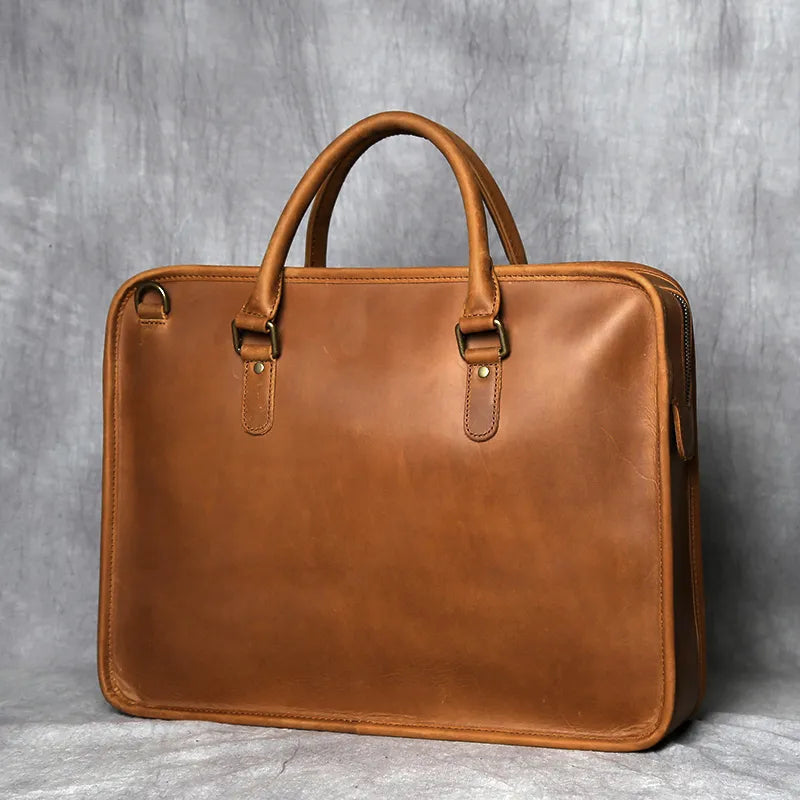 Crazy Horse Leather Briefcase — Style F