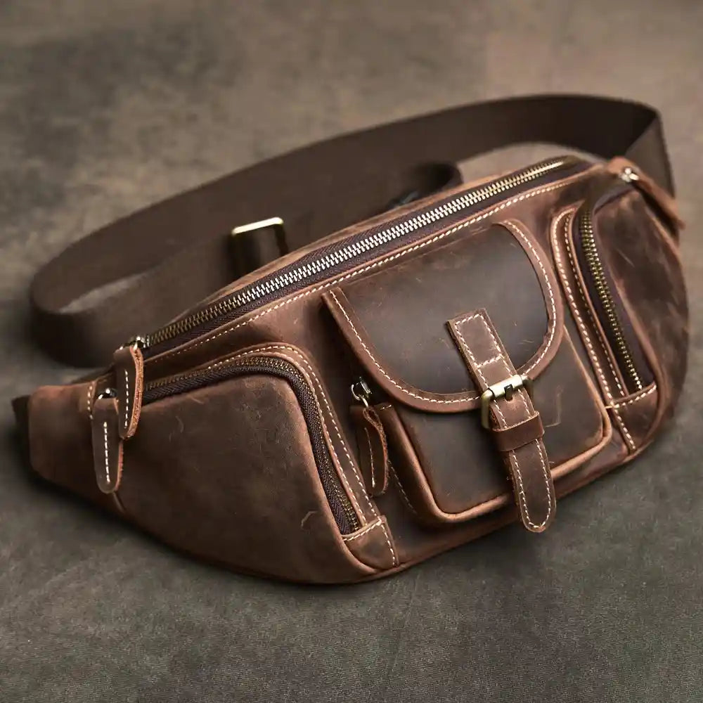 Crazy Horse Leather Waist Bag — Style D