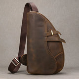 New Men's Genuine Leather Crossbody Chest Bag Retro Mad Leather Saddle Bag Outdoor Sports Shoulder Bag Casual Lea...