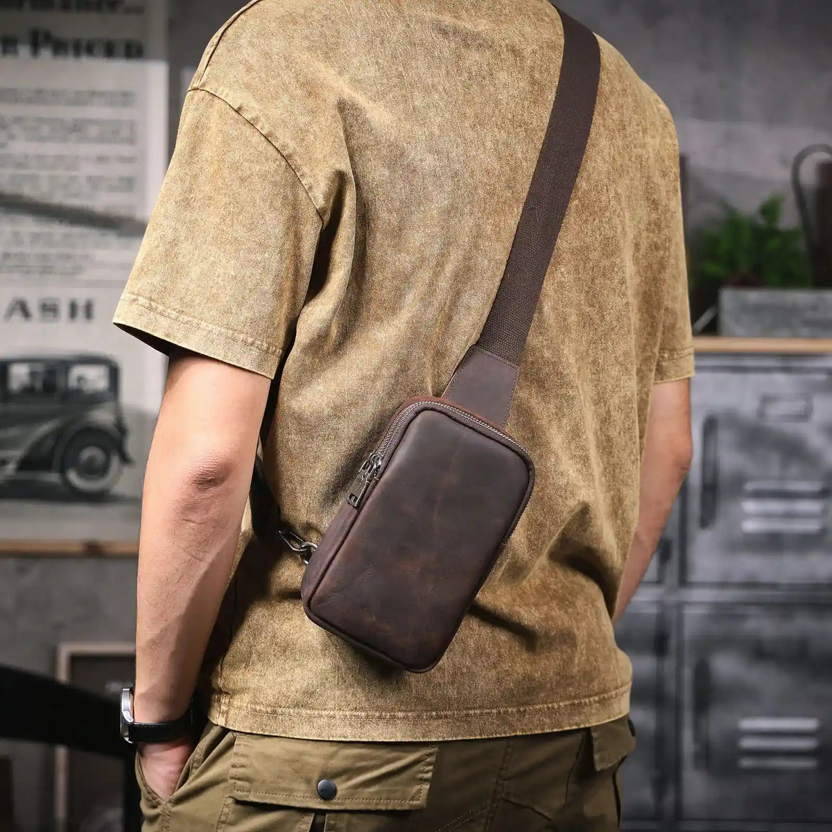 Crazy Horse Leather Crossbody Bag — Style R — Product image