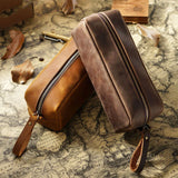 Sac à crayon à feuilles vache en première couche carrée carrée rétro folle en cuir à cheval éclair