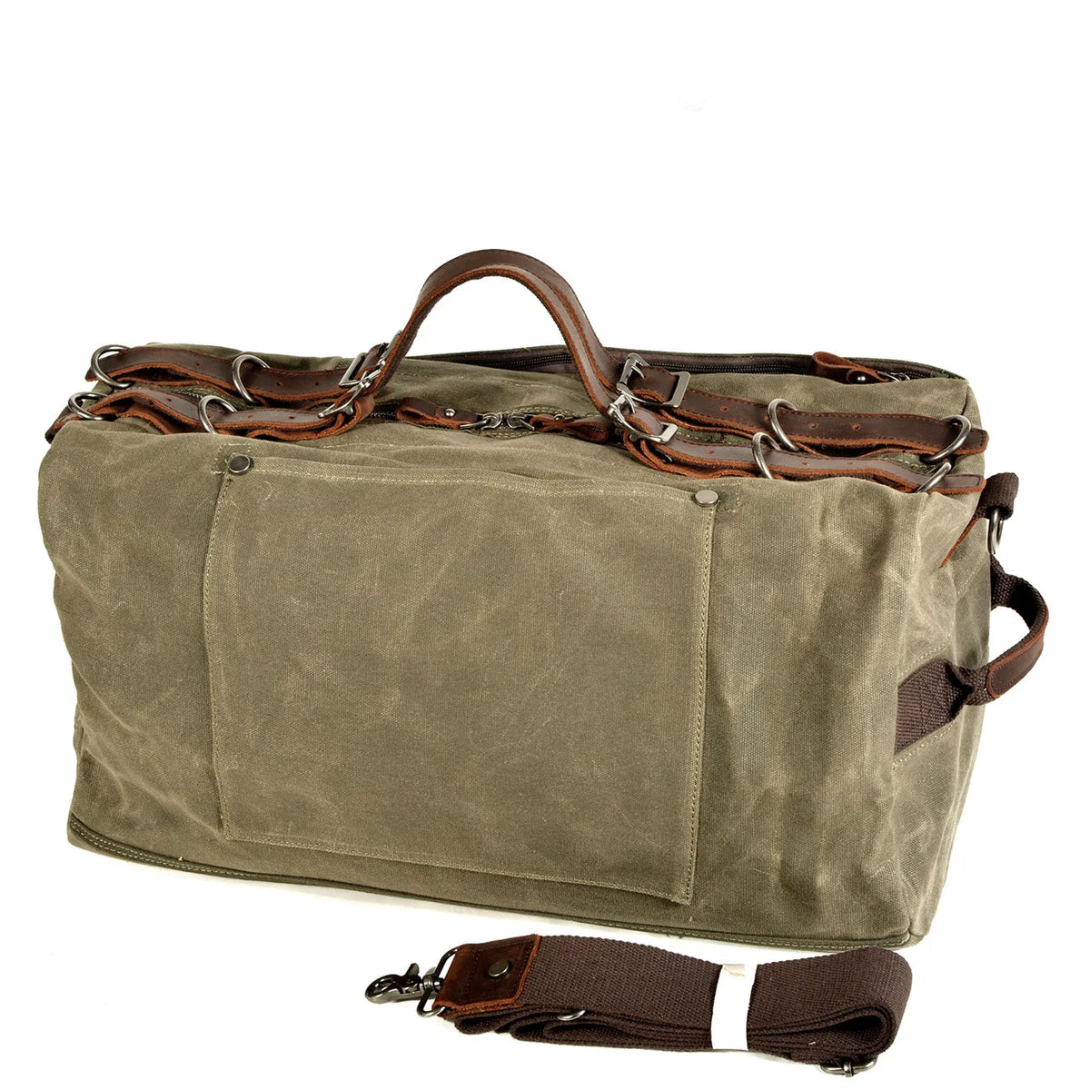 Saco duffel em lona encerada e pele — Modelo C