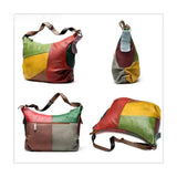 Genuine leather patchwork shoulder bag