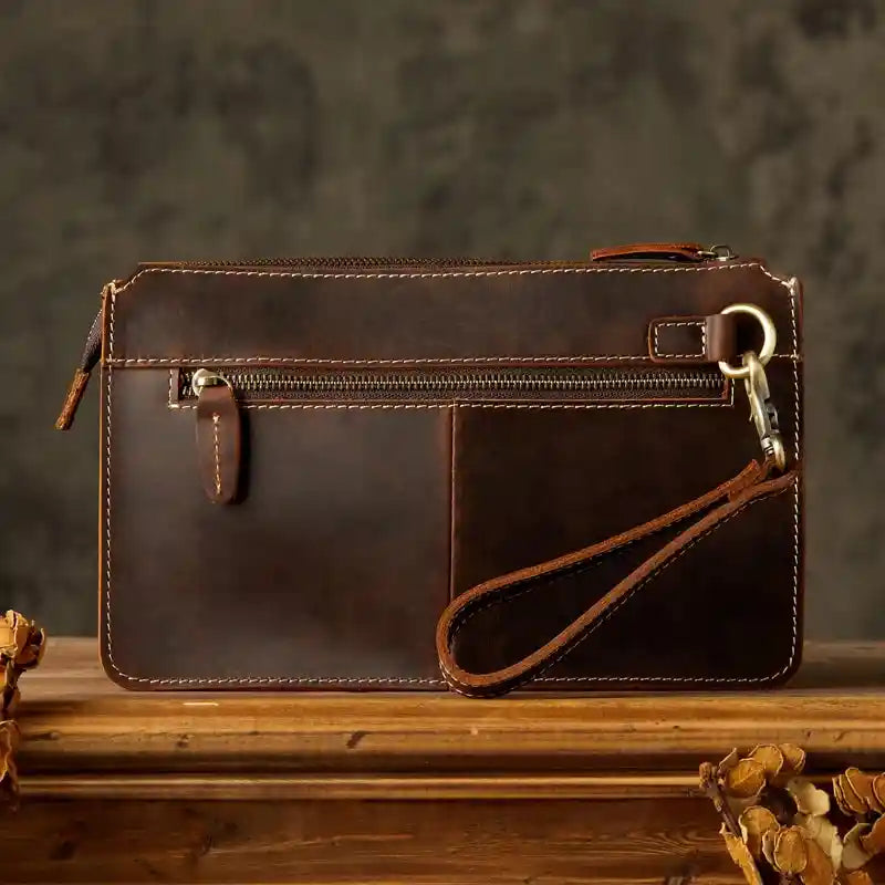 Cartera de mano de cuero crazy horse — Modelo C