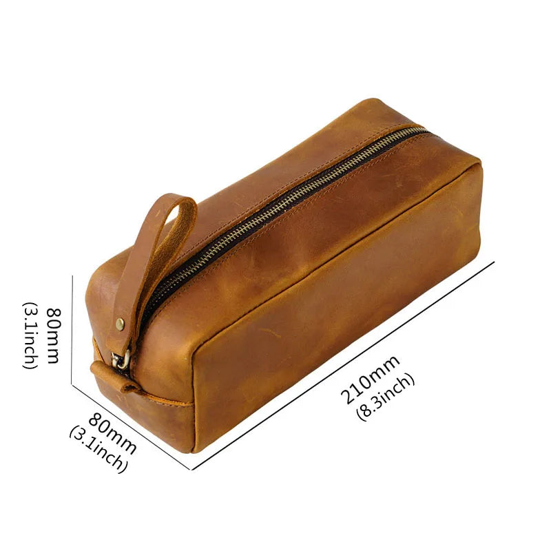 Sac à crayon à feuilles vache en première couche carrée carrée rétro folle en cuir à cheval éclair