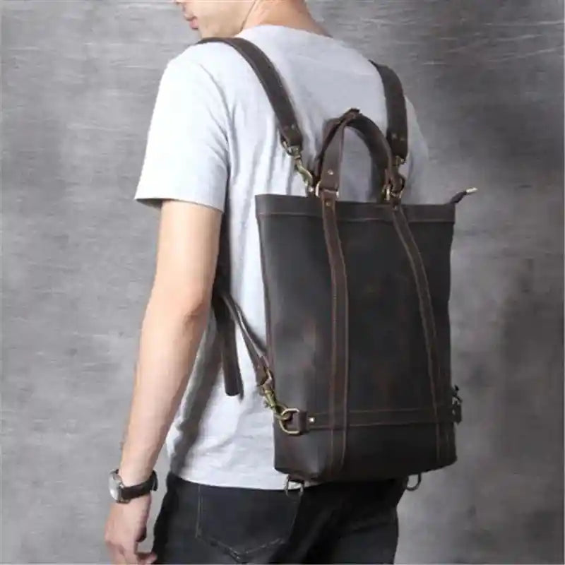 Crazy Horse Leather 3-Way Tote — Style K
