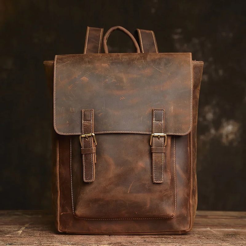 Nupugoo 정품 가죽 레트로 남성 배낭 대용량 여행 가방 노트북 공동체 헤드 레이어 cowhide bag