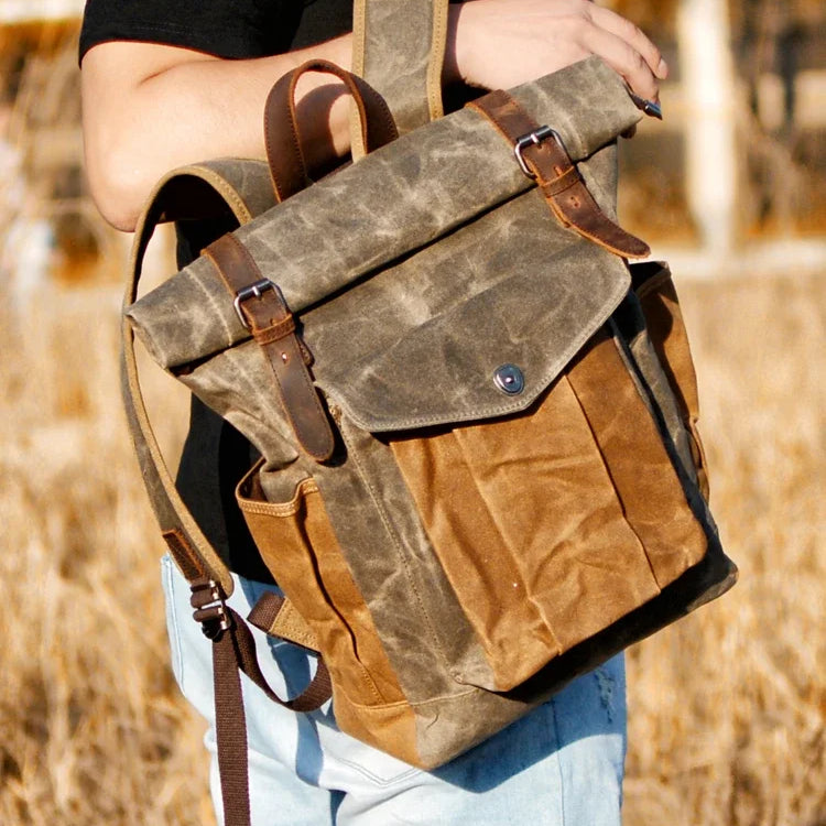 Rucksack mit Lederbesatz aus Canvas — Modell D