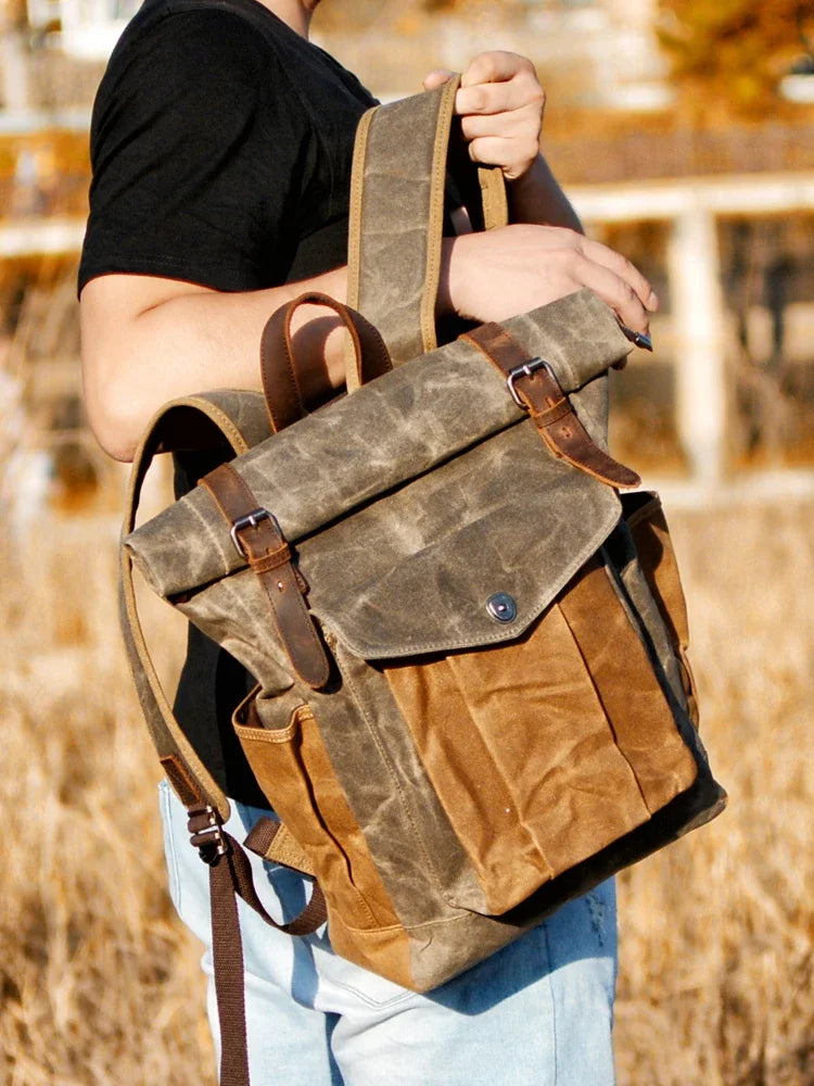 Rucksack mit Lederbesatz aus Canvas — Modell D