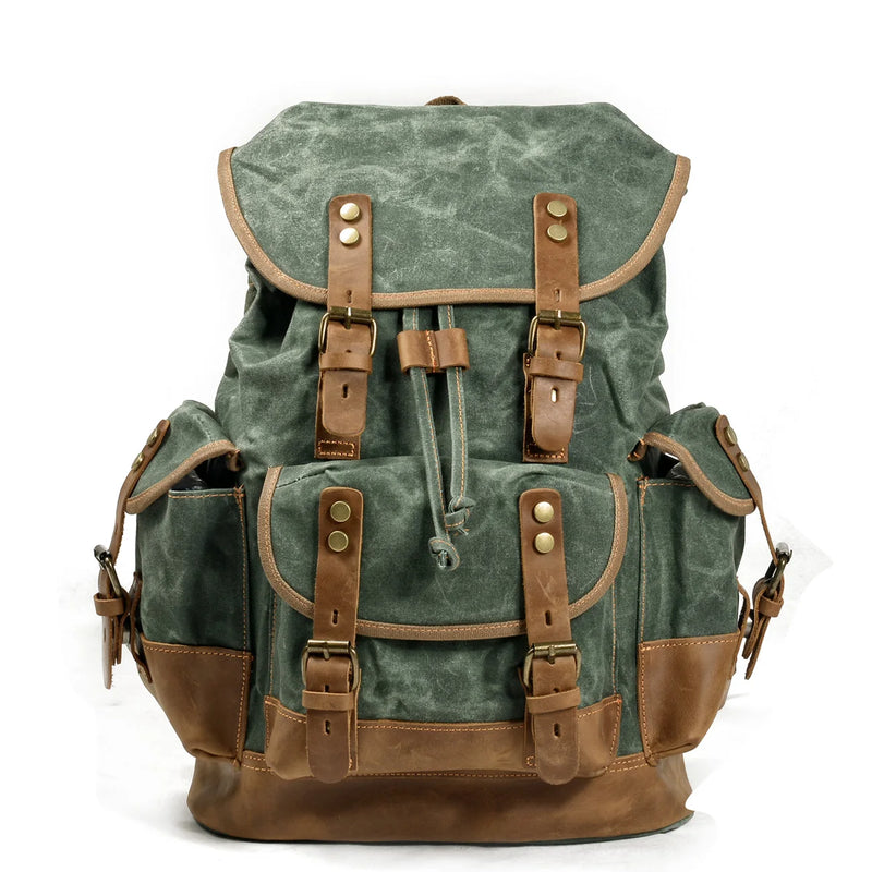 Crazy Horse Leather Waterproof Canvas Backpack_H