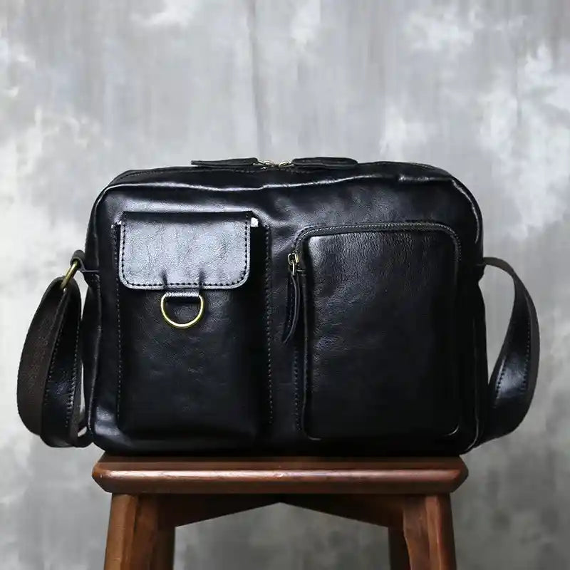 Crazy Horse Leather Shoulder Bag — Style AQ — Black; Product image