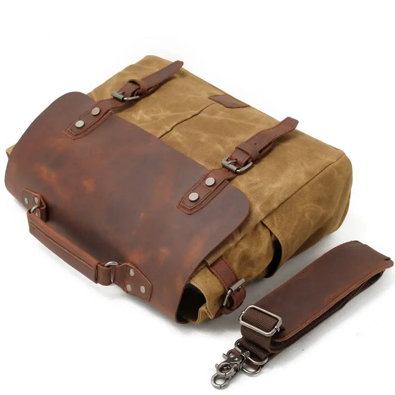 Crazy Horse Leather Waterproof Canvas Shoulder Bag_C