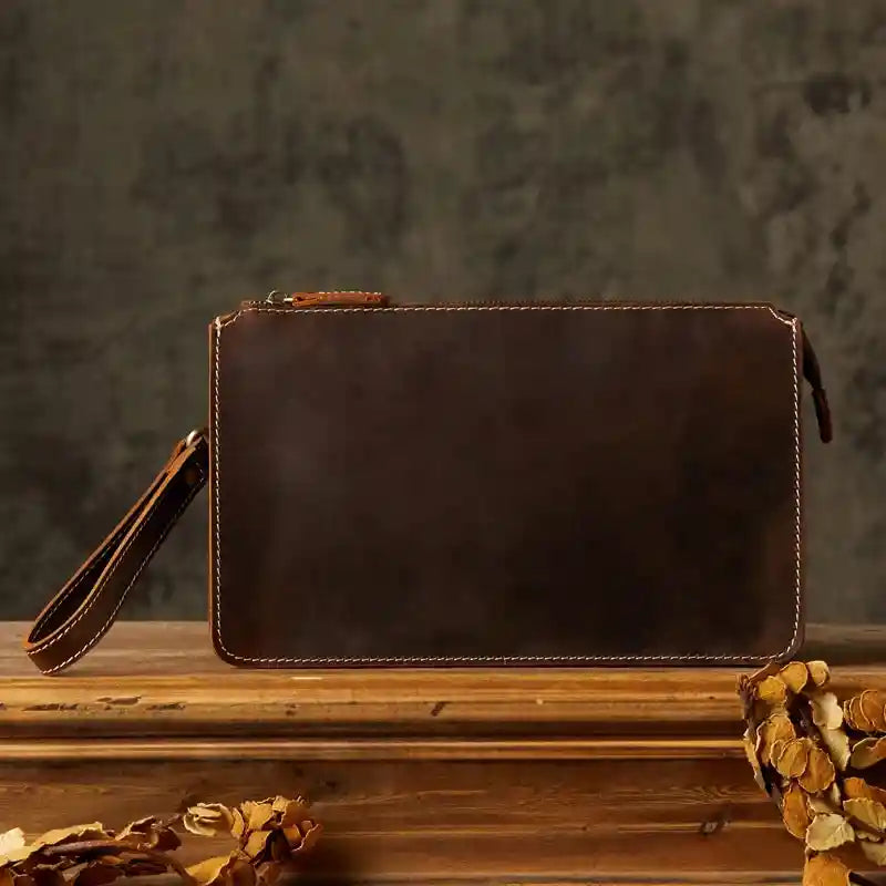 Cartera de mano de cuero crazy horse — Modelo C