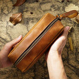 Sac à crayon à feuilles vache en première couche carrée carrée rétro folle en cuir à cheval éclair