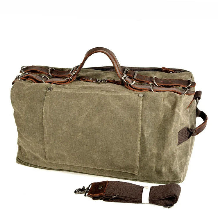 Saco duffel em lona encerada e pele — Modelo C — Imagem de detalhe