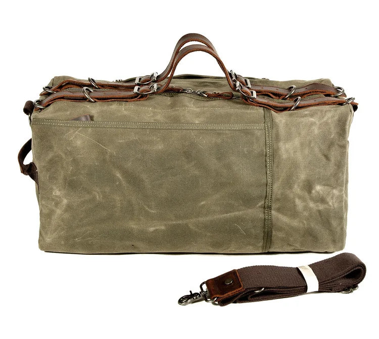 Saco duffel em lona encerada e pele — Modelo C — Imagem de detalhe
