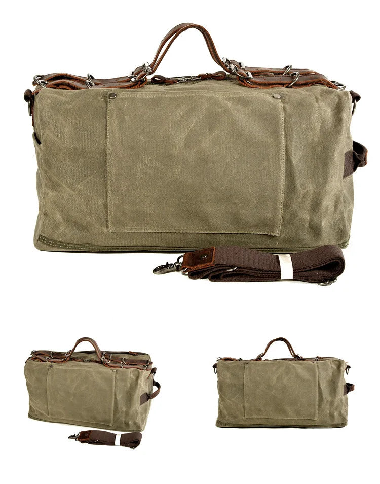 Saco duffel em lona encerada e pele — Modelo C — Imagem de detalhe