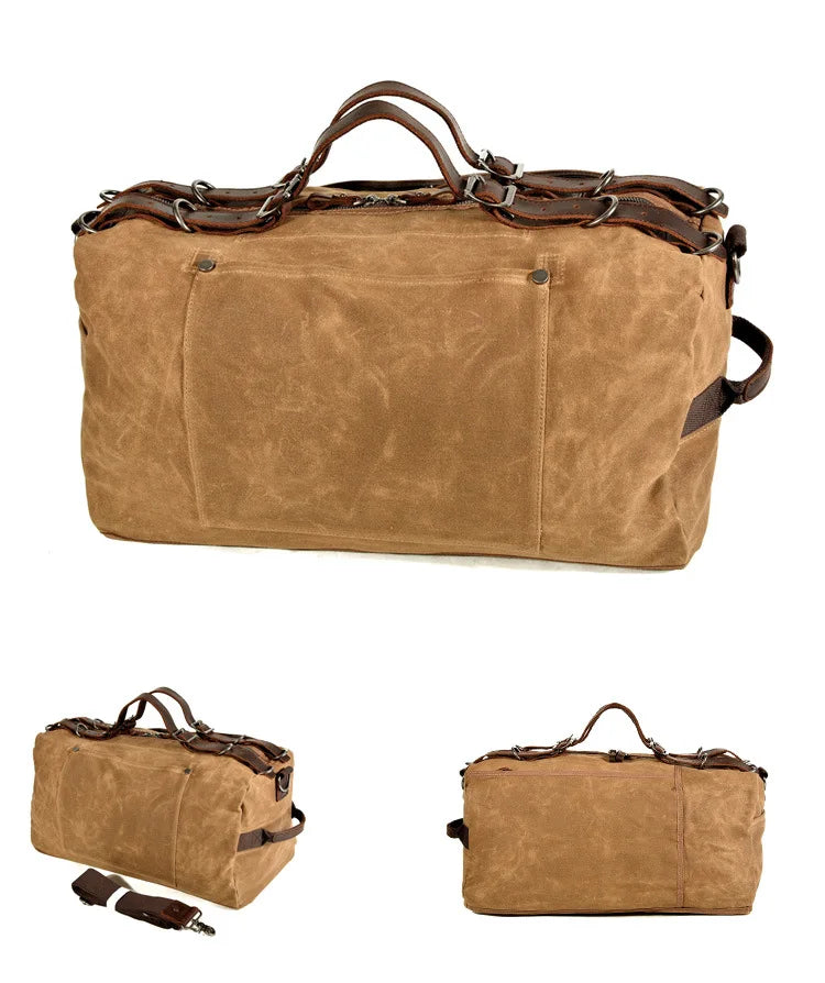 Saco duffel em lona encerada e pele — Modelo C — Imagem de detalhe