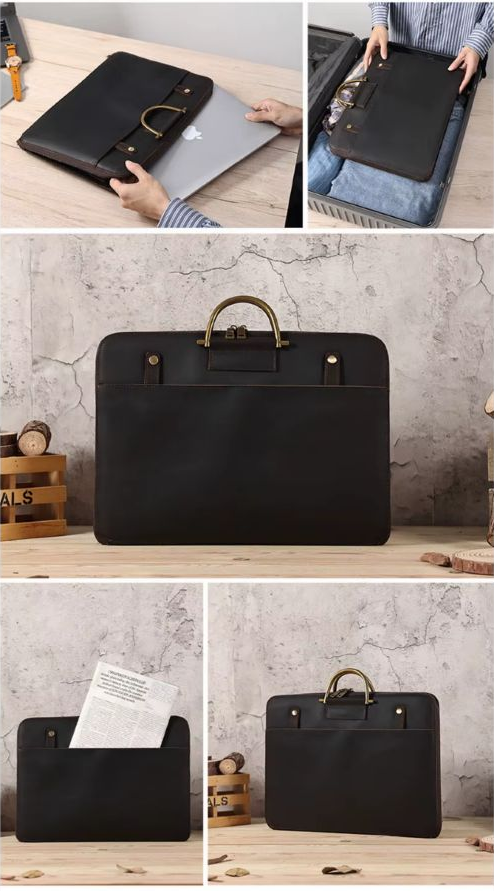 Schmale Aktentasche aus Crazy Horse-Leder — Modell W