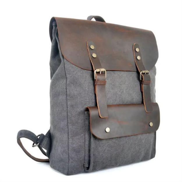 Canvas Backpack with Leather Details — Style B