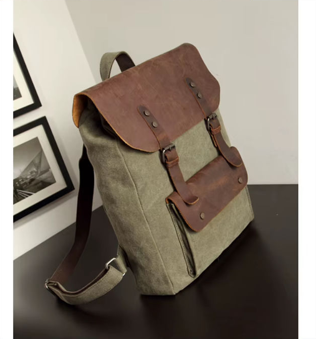 Canvas Backpack with Leather Details — Style B