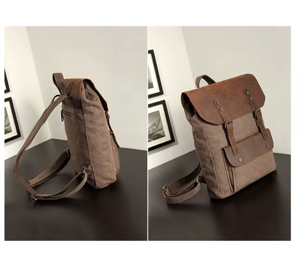 Canvas Backpack with Leather Details — Style B