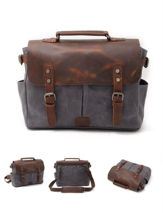 Waxed Canvas & Leather Shoulder Bag — Style C